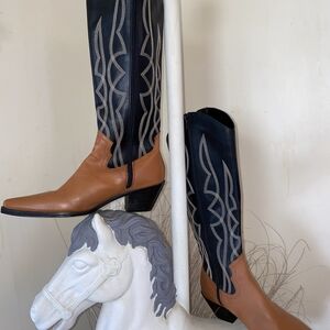 Stylish Black and Tan Heeled Boots